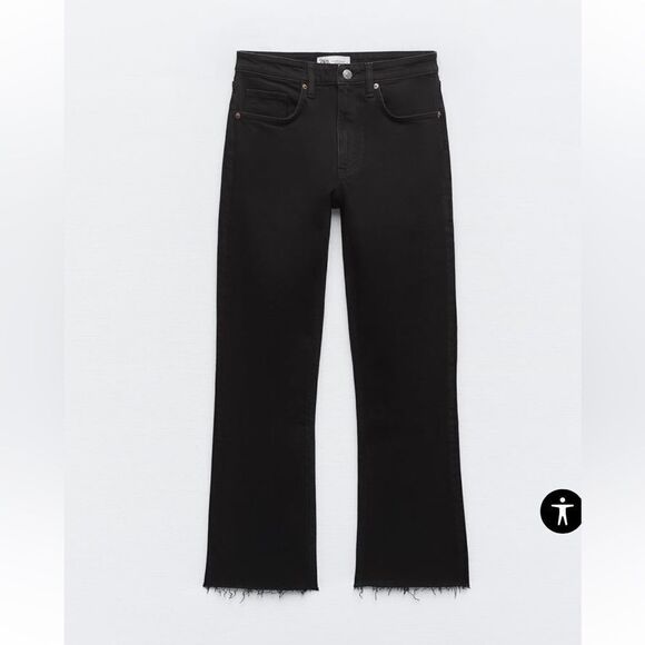 Zara‎ Mid Rise Black Jeans Seamless Hem Flared Metal Button Closure Sz 2 NWT - Picture 5 of 7